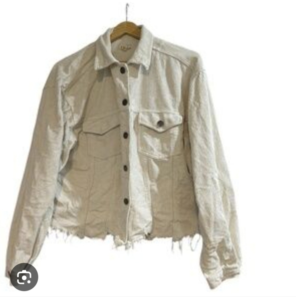 POL Button Down Raw Hem Distressed Shacket Shirt Jacket Size S